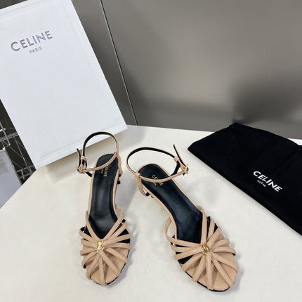 CELINE 26S KNOT STRAPPY SANDALS 60MM IN NUDE BEIGE CALFSKIN