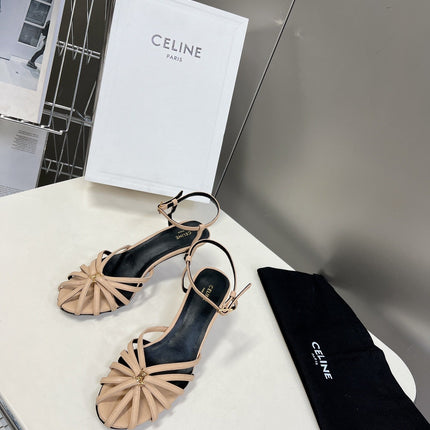 CELINE 26S KNOT STRAPPY SANDALS 60MM IN NUDE BEIGE CALFSKIN