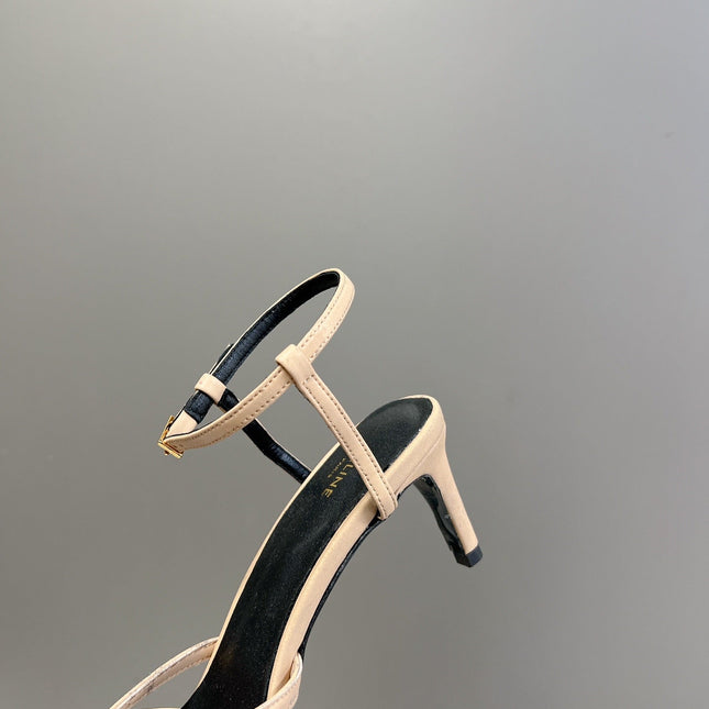 CELINE 26S KNOT STRAPPY SANDALS 60MM IN NUDE BEIGE CALFSKIN