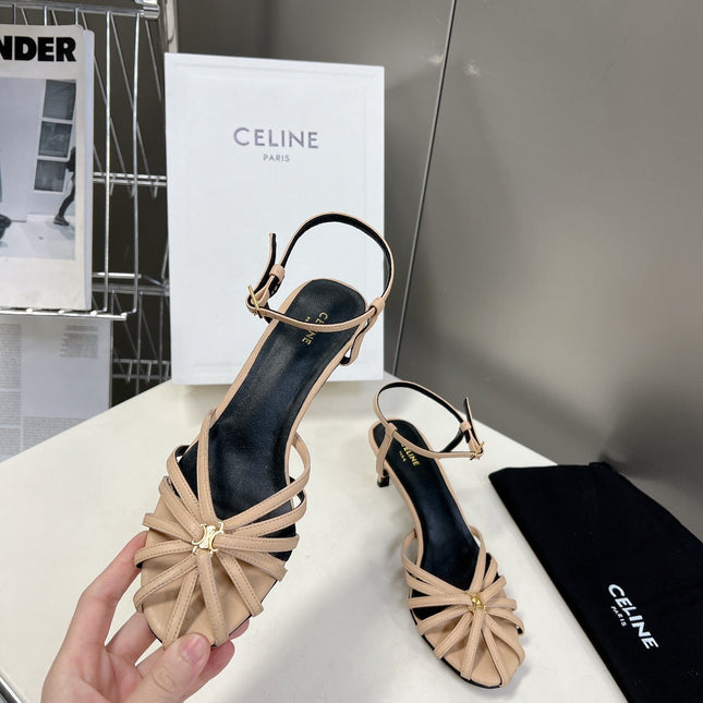 CELINE 26S KNOT STRAPPY SANDALS 60MM IN NUDE BEIGE CALFSKIN
