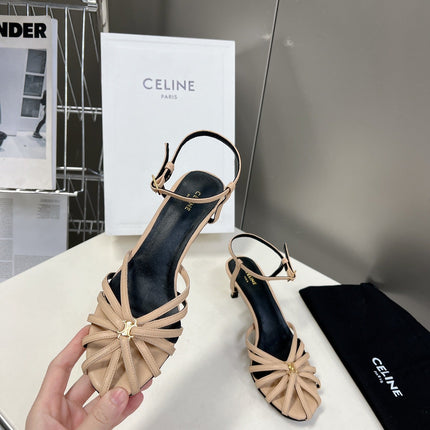 CELINE 26S KNOT STRAPPY SANDALS 60MM IN NUDE BEIGE CALFSKIN