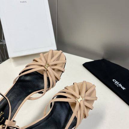 CELINE 26S KNOT STRAPPY SANDALS 60MM IN NUDE BEIGE CALFSKIN