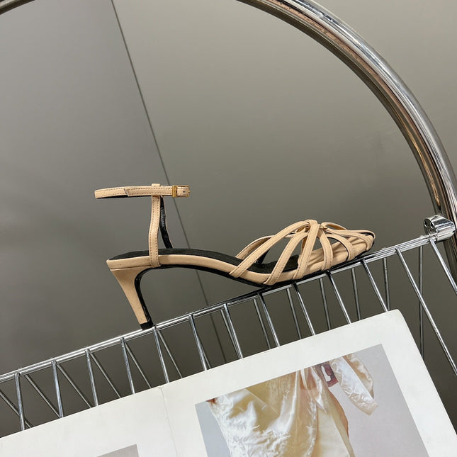 CELINE 26S KNOT STRAPPY SANDALS 60MM IN NUDE BEIGE CALFSKIN