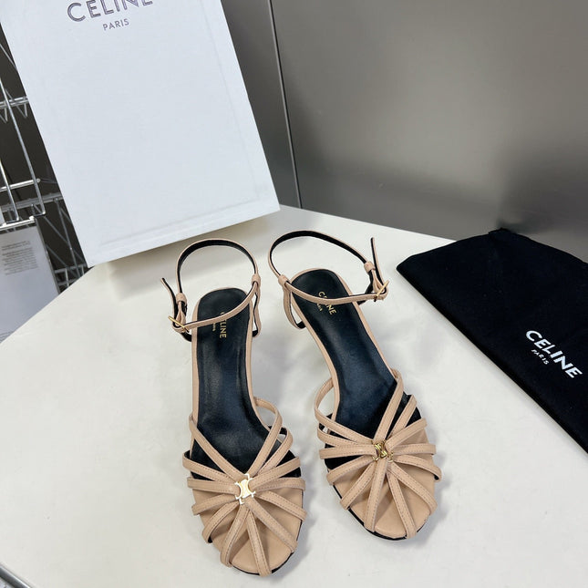 CELINE 26S KNOT STRAPPY SANDALS 60MM IN NUDE BEIGE CALFSKIN