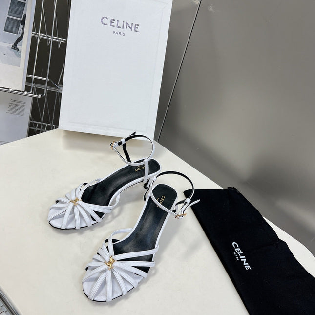 CELINE 26S KNOT STRAPPY SANDALS 60MM IN WHITE CALFSKIN