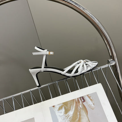 CELINE 26S KNOT STRAPPY SANDALS 60MM IN WHITE CALFSKIN