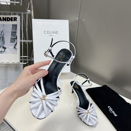 CELINE 26S KNOT STRAPPY SANDALS 60MM IN WHITE CALFSKIN