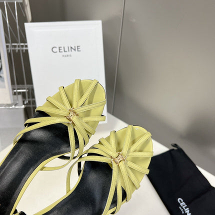 CELINE 26S KNOT STRAPPY SANDALS 60MM IN LIME YELLOW GREEN CALFSKIN