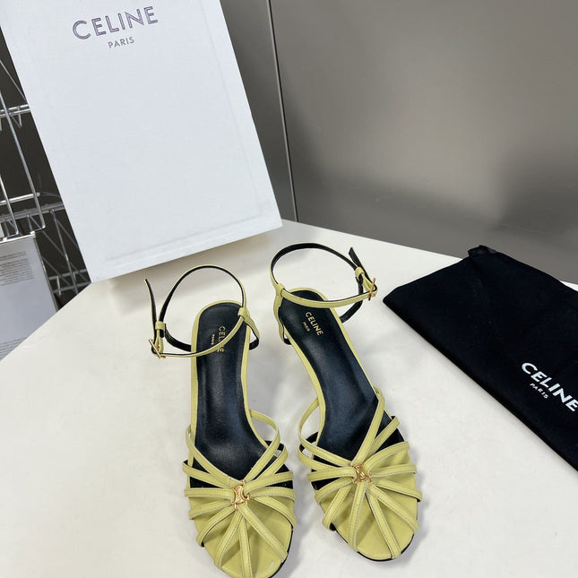 CELINE 26S KNOT STRAPPY SANDALS 60MM IN LIME YELLOW GREEN CALFSKIN