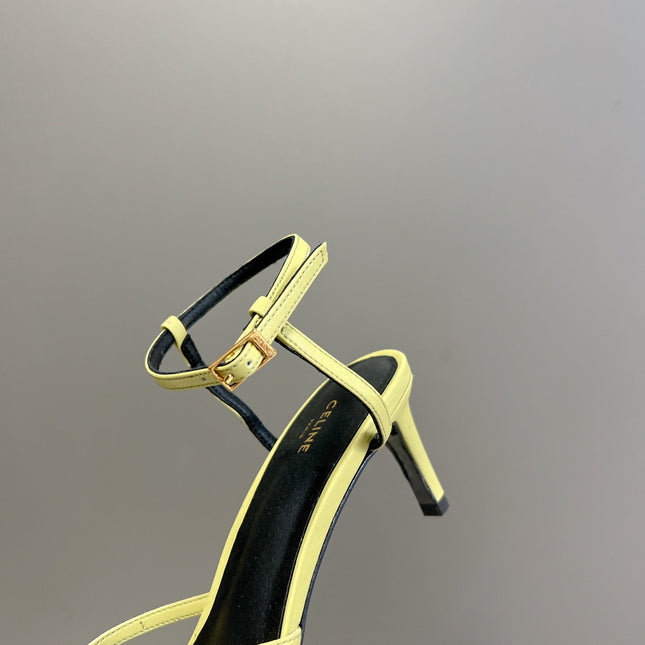 CELINE 26S KNOT STRAPPY SANDALS 60MM IN LIME YELLOW GREEN CALFSKIN