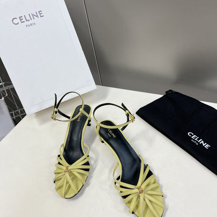 CELINE 26S KNOT STRAPPY SANDALS 60MM IN LIME YELLOW GREEN CALFSKIN