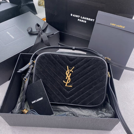 LOU CAMERA BAG 23 IN BLACK SUEDE AND CALFSKIN TRIM