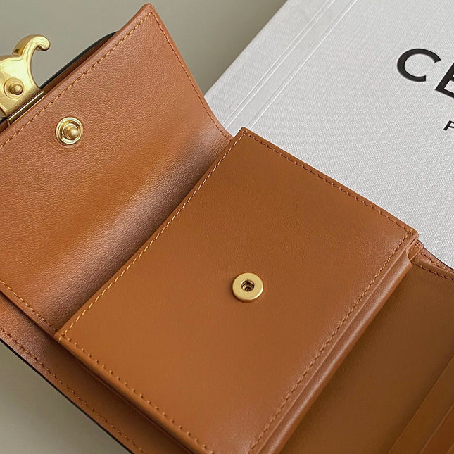 TRIPHOME 10 TRIFOLD WALLET CALFSKIN CINNAMON BROWN