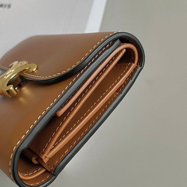 TRIPHOME 10 TRIFOLD WALLET CALFSKIN CINNAMON BROWN