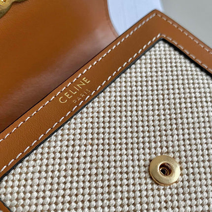 TRIPHOME 10 TRIFOLD WALLET CALFSKIN AND CANVAS WHITE BROWN