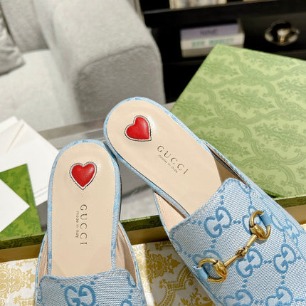 MEN'S MULE WITH HORSEBIT IN LIGHT BLUE MONOGRAM JACQUARD FABRIC