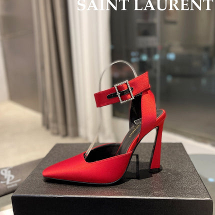 SL FANNY SLINGBACK PUMPS RED SATIN