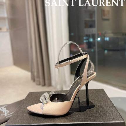 SL AYERS CRYSTAL SANDAL CHAMPAGNE SATIN
