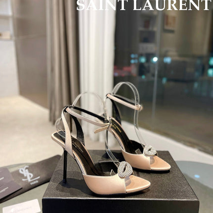 SL AYERS CRYSTAL SANDAL CHAMPAGNE SATIN
