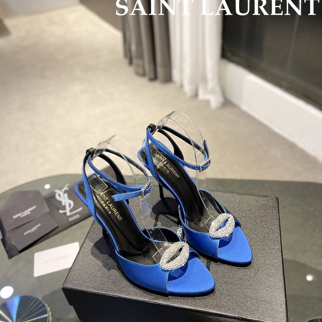 SL AYERS CRYSTAL SANDAL COBALT SATIN