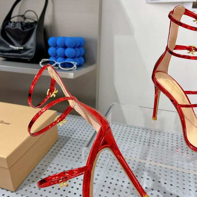 GIANVITO ROSSI 26S SQUARE-TOE HIGH-HEEL SANDALS 105 MM IN RED PATENT CALFSKIN