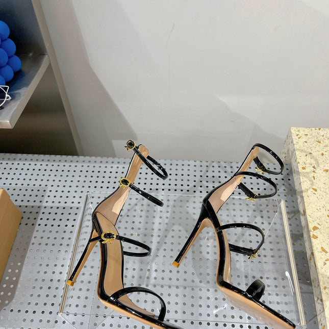 GIANVITO ROSSI 26S SQUARE-TOE HIGH-HEEL SANDALS 105 MM IN BLACK PATENT CALFSKIN
