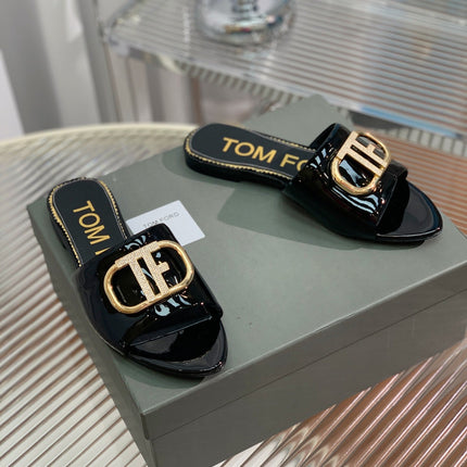 FLAT SLIDE IN BLACK METALLIC CALFSKIN