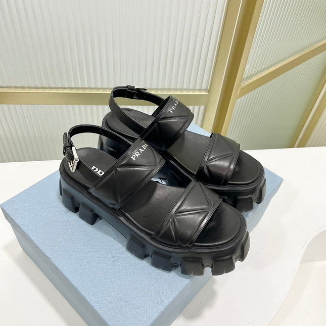 PRA MONOLITH PLATFORM SANDALS BLACK CALFSKIN