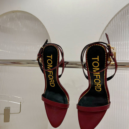 PADLOCK HIGH HEEL 10 CM SANDAL IN CURRANT RED SHEEPSKIN