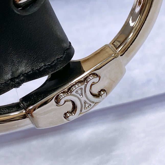 CL LARGE 35MM TWIN TRIOMPHE BELT IN BLACK CALFSKIN SILVER HARDWARE