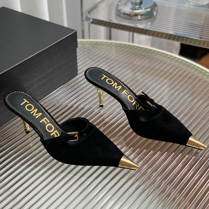 HIGH PUMP MULE 7 CM IN BLACK SUEDE