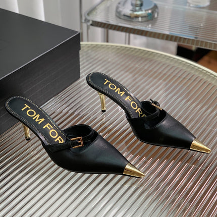 HIGH PUMP MULE 7 CM IN BLACK CALFSKIN