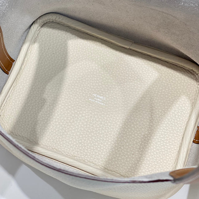 HERMES 25S PICOTIN LOCK 18 IN BURNT ORANGE AND IVORY CALFSKIN SILVER HARDWARE