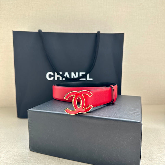 CC 30MM BELT IN CHERRY RED SMOOTH CALFSKIN METAL HARDWARE