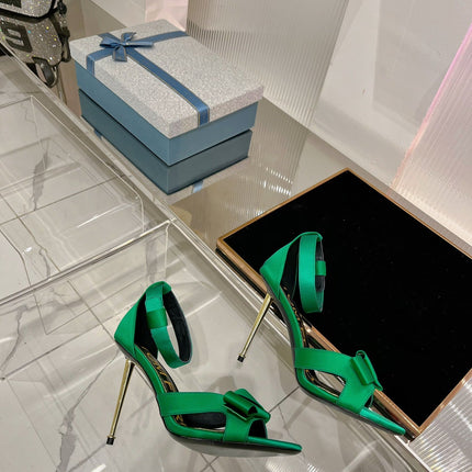 HIGH HEELS 11 CM IN COOL GREEN PURE SILK AND LAMBSKIN