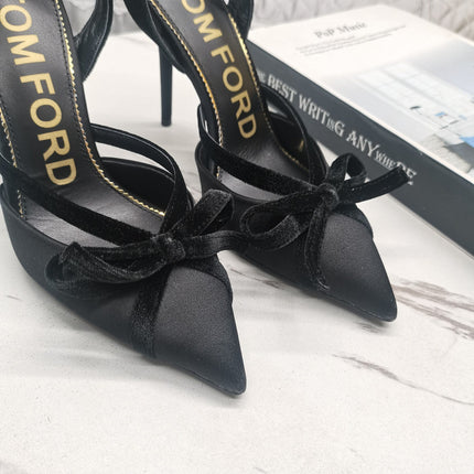 SLINGBACK PUMPS 10 CM IN BLACK SILK AND SUEDE