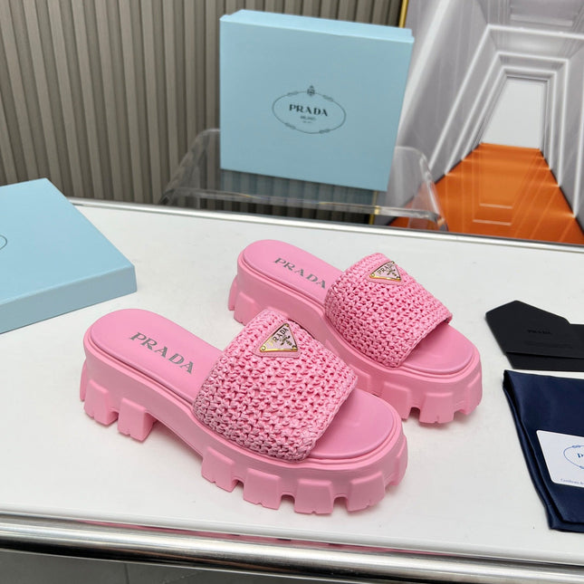 PRA THICK-SOLED CROCHET SANDALS PINK WOVEN FABRIC