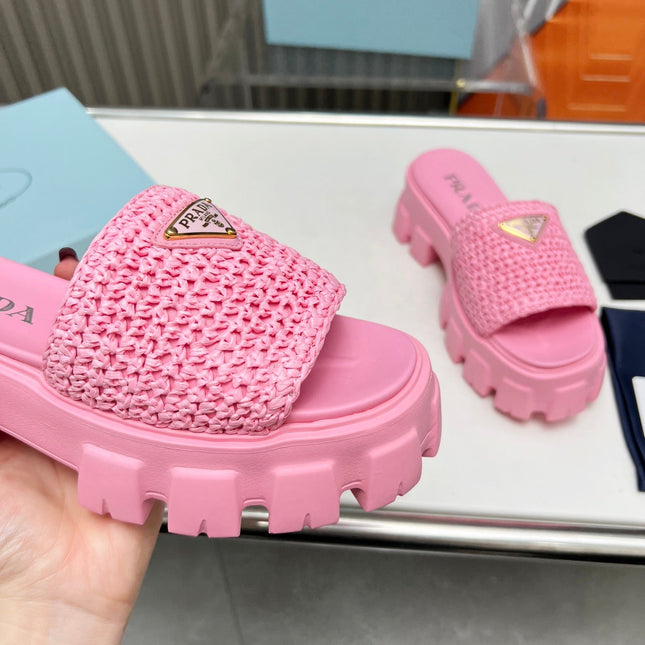 PRA THICK-SOLED CROCHET SANDALS PINK WOVEN FABRIC