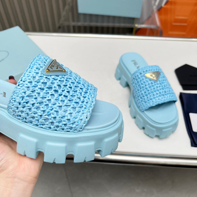PRA THICK-SOLED CROCHET SANDALS SKY WOVEN FABRIC