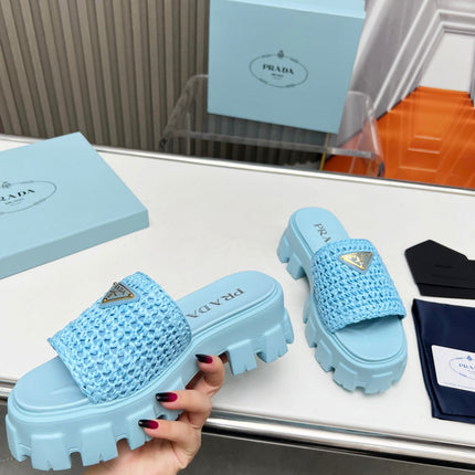 PRA THICK-SOLED CROCHET SANDALS SKY WOVEN FABRIC