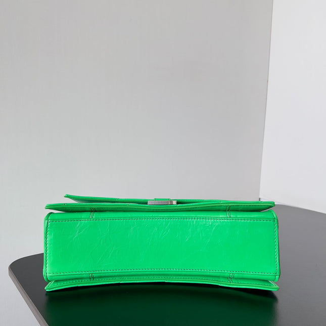 CRUSH CHAINED BAG 25 IN GREEN QUILTED CRUSHED CALFSKIN SILVER HARDWARE