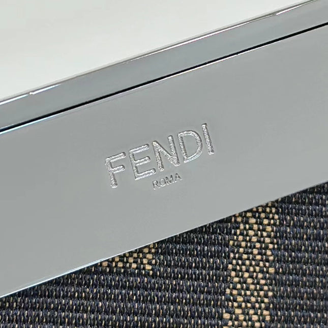 FENDI 26 FIRST SMALL IN MIDNIGHT BLUE MIX WHITE CALFSKIN SILVER HARDWARE