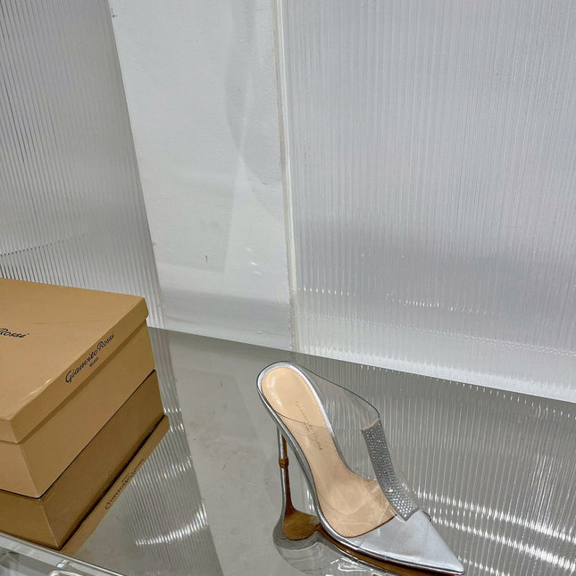 GIANVITO ROSSI 26S HEELED SANDALS 105 MM IN SILVER TPU