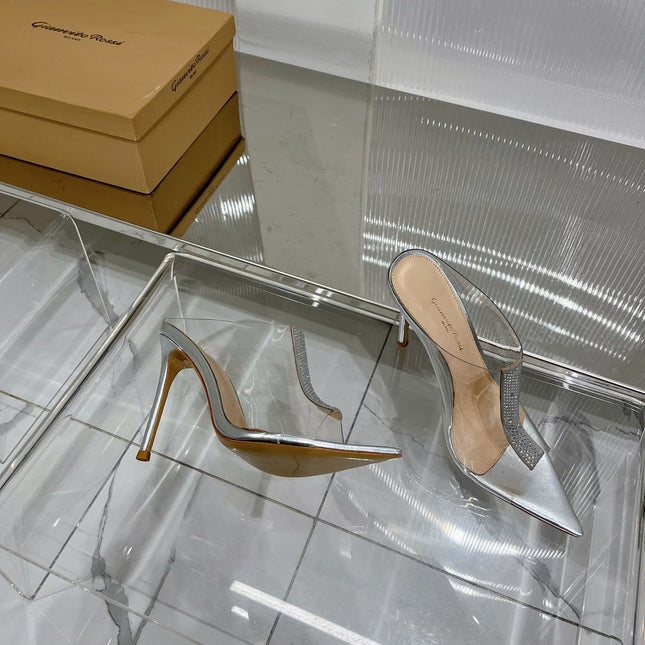 GIANVITO ROSSI 26S HEELED SANDALS 105 MM IN SILVER TPU