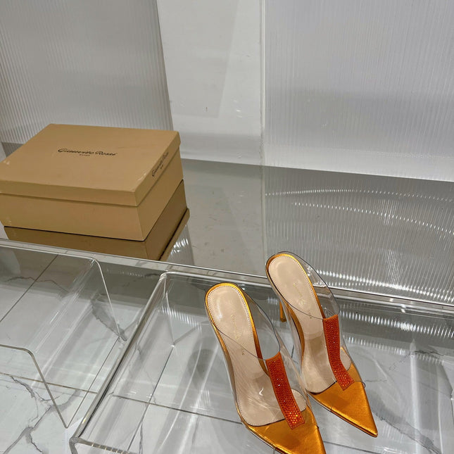 GIANVITO ROSSI 26S HEELED SANDALS 105 MM IN ORANGE METALLIC TPU