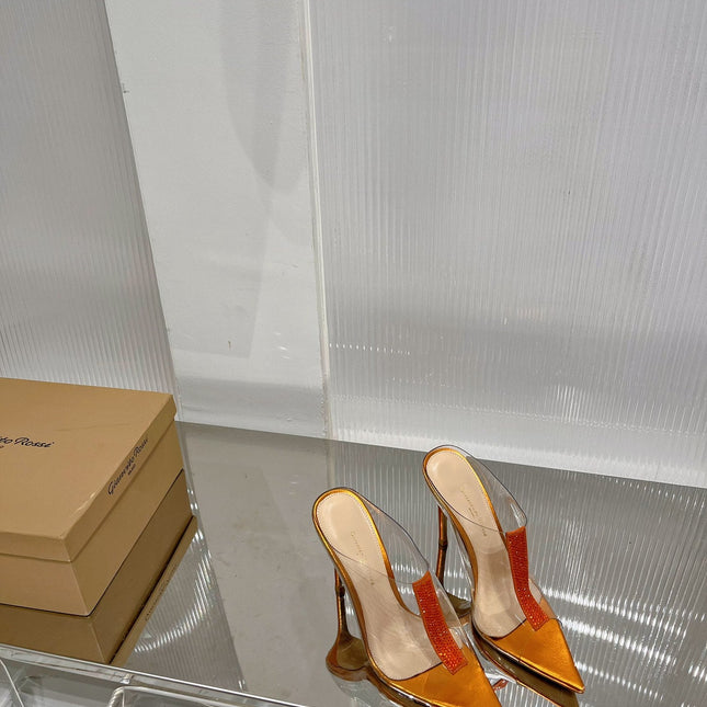 GIANVITO ROSSI 26S HEELED SANDALS 105 MM IN ORANGE METALLIC TPU