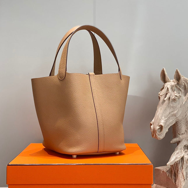HM PICOTIN LOCK BAG 22 IN BROWN CALFSKIN