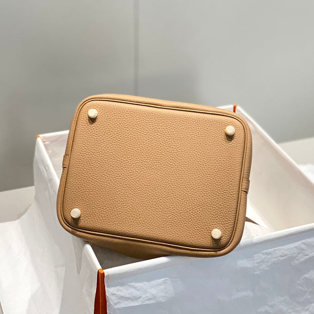 HM PICOTIN LOCK BAG 22 IN BROWN CALFSKIN