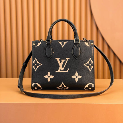 ONTHEGO TOTE 25 IN BLACK AND CREAM MONOGRAM EMPREINTE