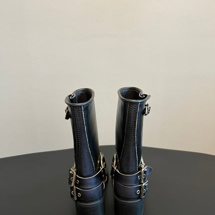 MIUMIU 26S MID-CALF BOOTS IN BLACK CALFSKIN SILVER HARDWARE